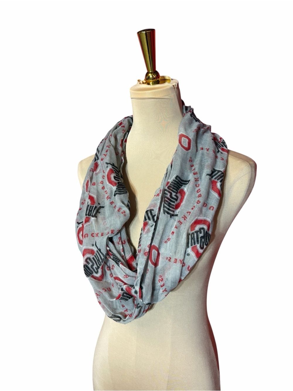 Ohio State Buckeyes Gray Infinity Scarf Red Team Logo OSU Game Day